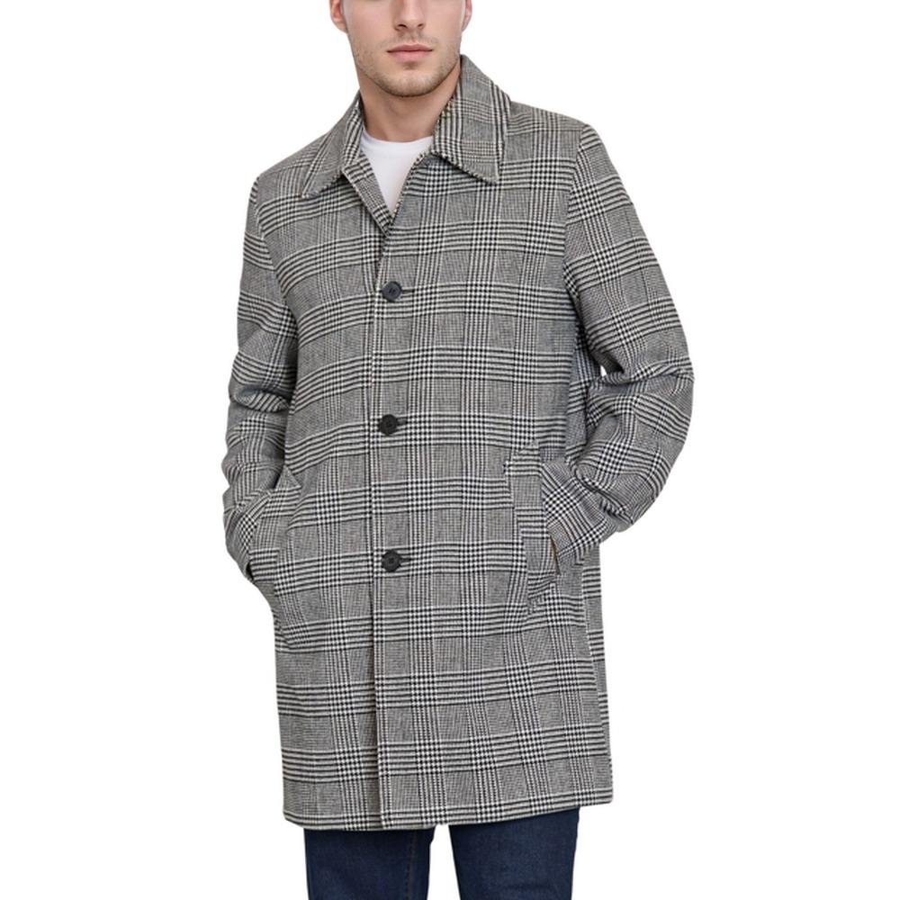 Sean John Wool Houndstooth Overcoat‎ Mens Medium Black/White Plaid Dark Academia
